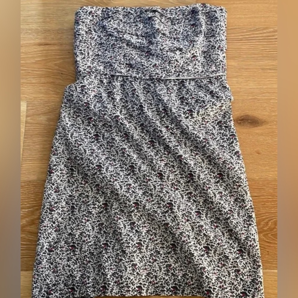 J crew blue floral strapless dress